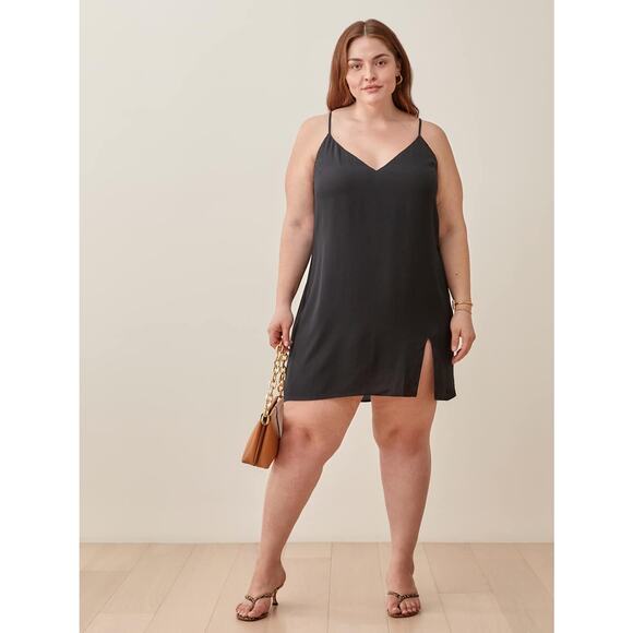 Reformation Black Marlowe Mini Slip Dress Size 1X - Picture 1 of 10